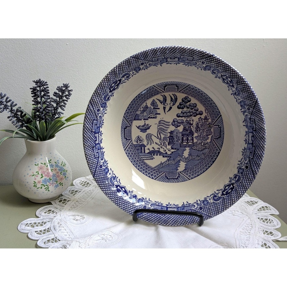 Vintage Blue Willow Serving Bowl, Borders of Staffordshire England‎